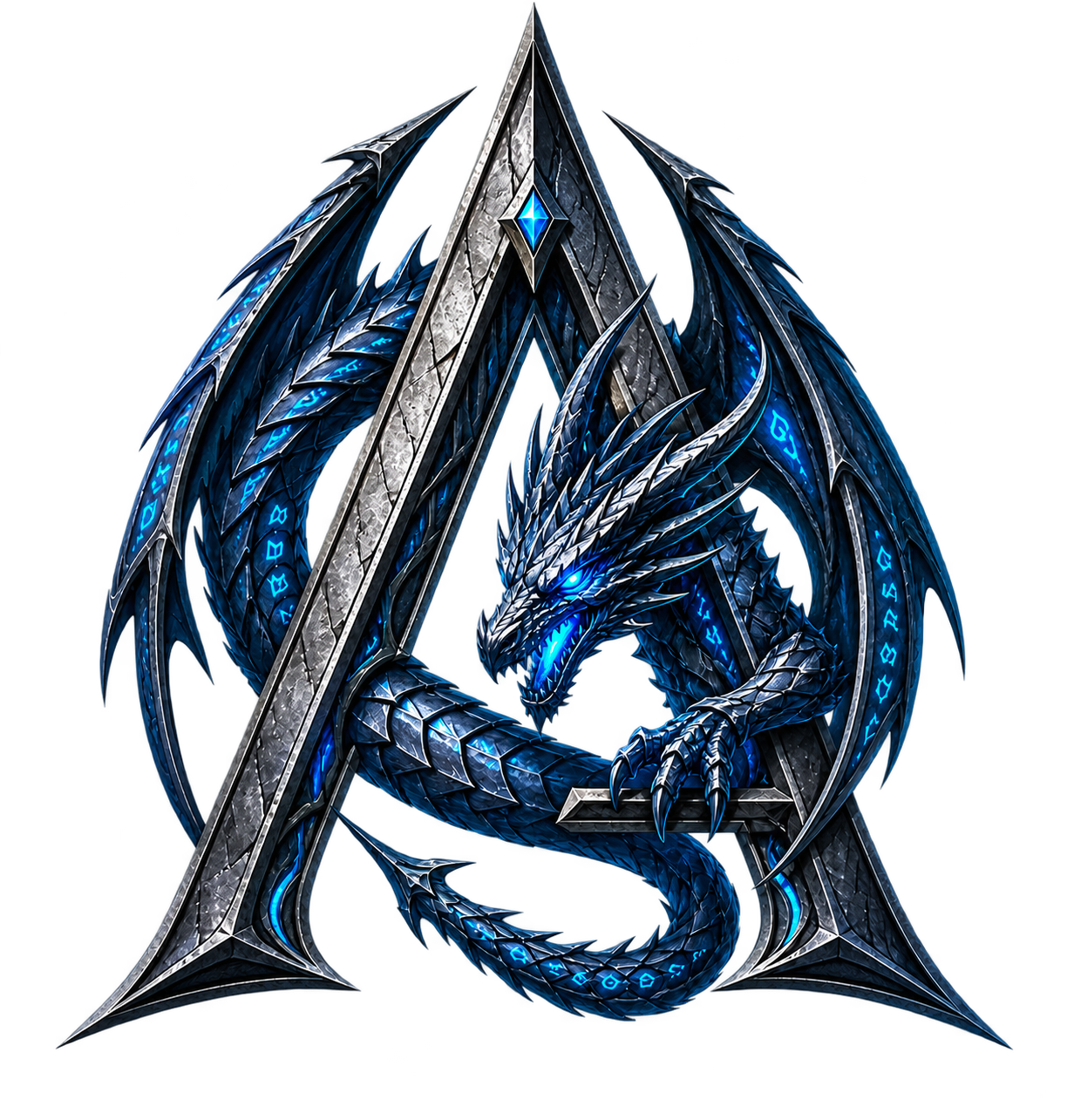 Logo AceMu: dragão azul envolvendo a letra A